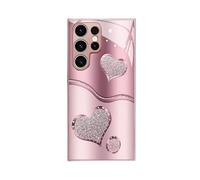 Curve Double Heart Hard Case for Samsung, Sparkling Heart Hard Case for Samsung 21/22/23/24/25/26 Series, Full-Coverage Drop Protection Phones Cases (Pink,S22 Plus)