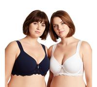 Curve Muse Da Donna Leggermente Imbottito Ferretto Reggiseno di Pizzo con Spallacci Imbottiti-Confezione da 2-Iris Nero,Crema-7E