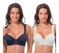 Curve Muse Da Donna Leggermente Imbottito Ferretto Reggiseno di Pizzo con Spallacci Imbottiti-Confezione da 2-Iris Nero,Crema-7B