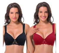 Curve Muse Da Donna Leggermente Imbottito Ferretto Reggiseno di Pizzo con Spallacci Imbottiti-Confezione da 2-Nero,Vino-9E