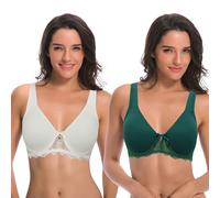 Curve Muse Da Donna Sfoderato Ferretto Pizzo Reggiseno con Imbottito Spalla Cinghie - Confezione da 2-Crema,Verde Scuro-5D