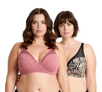 Curve Muse Donna Taglie Forti Reggiseno Minimizer Non Imbottito con Ferretto Cobertura Completa-Confezione da 2-Nero/Grigio, Marrone-3B