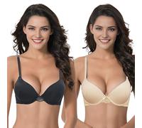 Curve Muse Donne Taglia Grossa Flessioni Aggiungi 1 Reggiseno con Ferretto Forma Perfetta Tshirt-Confezione da 2-Nero,Nudo-3B