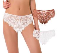 Curve Muse Donne Tanga Perizomi Hipster Biancheria Intima Pizzo Floreale Mutandine-Confezione da 2-Crema,Ruggine-L