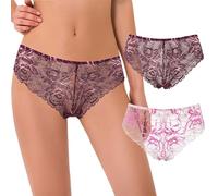 Curve Muse Donne Tanga Perizomi Hipster Biancheria Intima Pizzo Floreale Mutandine-Confezione da 2-Lime Crema/Caldo Rosa,Malva/Rosa Oro-M