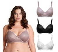 Curve Muse Reggiseno a Figura Intera Minimizer Donna Taglie Grossa, Sfoderato, con Ferretto-Confezione da 3-Pink Beige,Black,White-6E