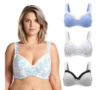 Curve Muse Reggiseno Balconcino Cotone-x3-Stampa Bianca,Blu,Cool Grey-8B