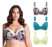 Curve Muse Reggiseno Balconcino Cotone-x3-Verde Scuro,Limone,Nero-3F
