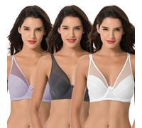Curve Muse Reggiseno con Copertura Integrale con Ferretto Sfoderato per Taglie Forti da Donna-Confezione da 3-Lavanda,Grigio,Crema-4C-V2