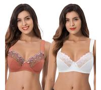 Curve Muse Reggiseno con Ferretto Minimizer da Donna Taglie Forti con Ricamo in Pizzo-Confezione da 2-Marrone,Latte Burro-6D