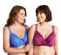 Curve Muse Reggiseno con Ferretto Sfoderato con Spallacci Imbottiti-x2 | Spalline Imbottite, Stampato, Balconcino, Effetto Lifting, Floreale, T-shirt