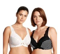 Curve Muse Reggiseno con Ferretto Sfoderato Minimizer da Donna con Ricamo in Pizzo-Confezione da 2-Bianca,Nero-4F