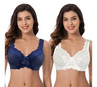 Curve Muse Reggiseno con Ferretto Sfoderato Minimizer da Donna con Ricamo in Pizzo-Confezione da 2-Stampa Latticello, Planimetria-5B