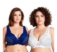 Curve Muse Reggiseno con Ferretto Sfoderato Minimizer da Donna con Ricamo in Pizzo-Confezione da 2-Stampa Latticello, Planimetria-10C