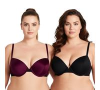 Curve Muse Reggiseno da donna con ferretto push up da 1 e mezza tazza, Borgogna, nero (confezione da 2), 2 D (Taglia Produttore: 32D)