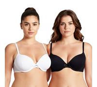 Curve Muse Reggiseno da donna con ferretto push-up e forma perfetta, per taglie forti, Nero, crema (confezione da 2), 6C