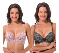 Curve Muse Reggiseno Ferretto Aggiunge 1,5 Coppe Pizzo-x2-Rosso,Nero-4D