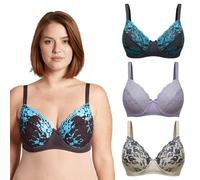 Curve Muse - Reggiseno in Pizzo con Ferretto Semitrasparente Sfoderato a Balconcino in Confezione da 3-Lavanda,Grigio,Avorio-6F