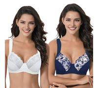 Curve Muse Reggiseno in Pizzo con Ferretto Sfoderato Taglie Forti con Spallacci Imbottiti-Confezione da 2-Crema, Marina Militare-4D