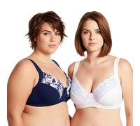Curve Muse Reggiseno in Pizzo con Ferretto Sfoderato Taglie Forti con Spallacci Imbottiti-Confezione da 2-Crema, Marina Militare-3C