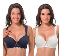 Curve Muse Reggiseno in pizzo leggermente imbottito con ferretto e spalline | Morbido misto nylon-spandex, elasticizzato in 4 direzioni, leviga le linee, confezione multipla di colori assortiti