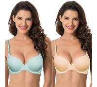 Curve Muse Reggiseno Leggero da Donna, Aggiungi 1 Tazza, Push up, Ferretto, Reggiseno Convertibile per T-Shirt-Confezione da 2-Light Blue,Nude-6F