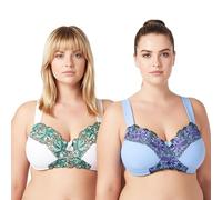 Curve Muse Reggiseno Minimizer da Donna Taglie Forti Reggiseno Senza Fili Sfoderato con Pizzo Ricamato - Confezione da 2 Pezzi-Latticello, Serenità-8C