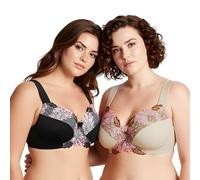 Curve Muse Womens Plus Size Minimizer Reggiseno Sfoderato Senza Fili con Confezione in Pizzo ricamato-2-Black,Nude-4G
