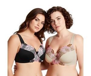 Curve Muse Womens Plus Size Minimizer Reggiseno Sfoderato Senza Fili con Confezione in Pizzo ricamato-2-Black,Nude-10G