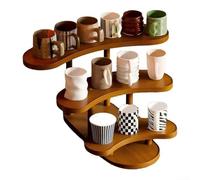Curved 3-Tier Cup Rack Wood Desktop Organizer | Solid Wood Construction, Space-saving Design For Kitchen Or Living Room, Smooth Curved Edges, Holds Mugs And Accessories