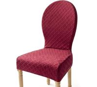 Curved Back Chair Covers, Stretch Jacquard Dining Seat Protectors | Elastic hem, soft polyester, washable, fits 48-51cm wide kitchen hotel banquet party(Claret,2 Pcs)