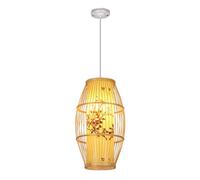 Curved Pendant Lights Cylindrical Light Antique Bistro Chandelier Fixture Chinese Long Lantern Hanging Lamp with Imitation Parchment Lampshade(30CM)