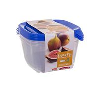 Curver 08560-139-00 Quadrata Salva Fresh & Go, Set di 3, Trasparente/Blu
