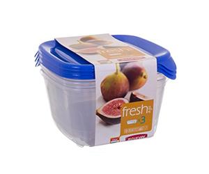 Curver 08560-139-00 Quadrata Salva Fresh & Go, Set di 3, Trasparente/Blu