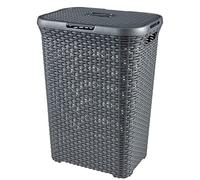 Curver 189211 - Cesto per biancheria in polipropilene aspetto vimini, 60 L, Nero