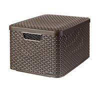 Cestino multiuso Curver con coperchio marrone Rattan Style L 205861