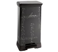 Curver 210974 - Pattumiera a Pedale, Motivo Calligrafia, Rettangolare, in Polipropilene Metallico, Dimensioni 39 x 29 x 72 cm, Colore: Nero(Versione precedente)