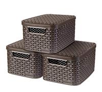 Curver - 240646 - Set di 3 ceste Style con coperchio, misura S, 7 l, colore marrone