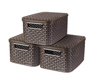 Curver - 240646 - Set di 3 ceste Style con coperchio, misura S, 7 l, colore marrone
