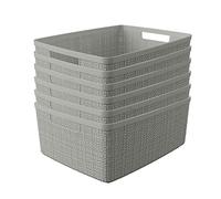 Curver Cestino decorativo in plastica di iuta, perfetto per casa, ufficio, scaffali, dispensa della cucina e tutti gli elementi essenziali per la camera da letto, (set da 6), grigio, medio