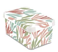 Curver | Deco Stoccolma S 6 l - Decor Modern Leaves, Bianco, 29,4 x 19,3 x 13,8 cm