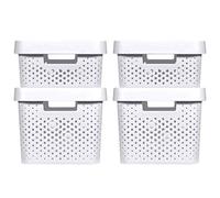 Curver Infinity - Set di 4 cestini con coperchio riciclato (2 pezzi, taglia M 11L e 2 pezzi, taglia L 17L), colore: bianco