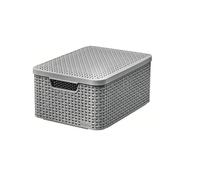 Curver Rattan Style - Scatola portaoggetti con coperchio, 18 l, in plastica, in materiale riciclato di almeno il 70% (grigio chiaro, M: 38,6 x 28,7 x 17 cm)