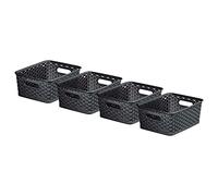 Curver My Style - Set di 4 cestini rettangolari in plastica, per cucina, soggiorno, bagno, camera da letto, 4 litri, colore: antracite, grigio scuro