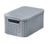 Curver Rattan Style - Scatola portaoggetti con coperchio, in plastica, in materiale riciclato di almeno il 70% (grigio chiaro, S: 28,5 x 19,4 x 13 cm)