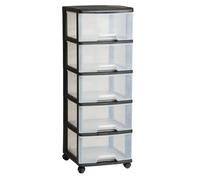 Curver Scaffale su ruote 5 cassetti 20L nero trasparente 39x37x100 cm