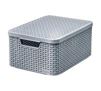 Curver Rattan Style - Scatola portaoggetti con coperchio, 18 l, in plastica, in materiale riciclato di almeno il 70% (grigio chiaro, M: 38,6 x 28,7 x 17 cm)