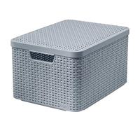 Curver Rattan Style - Scatola portaoggetti con coperchio, in plastica, in materiale riciclato almeno il 70% (grigio chiaro, L: 44,5 x 33 x 24,8 cm)