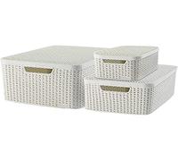 Curver Set di 3 contenitori Style L + M+S, con coperchio, color crema