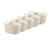 Curver Set di 5 cestini portaoggetti rettangolari effetto maglia, per cucina, soggiorno, bagno, camera da letto, 8 litri, colore bianco Oasis